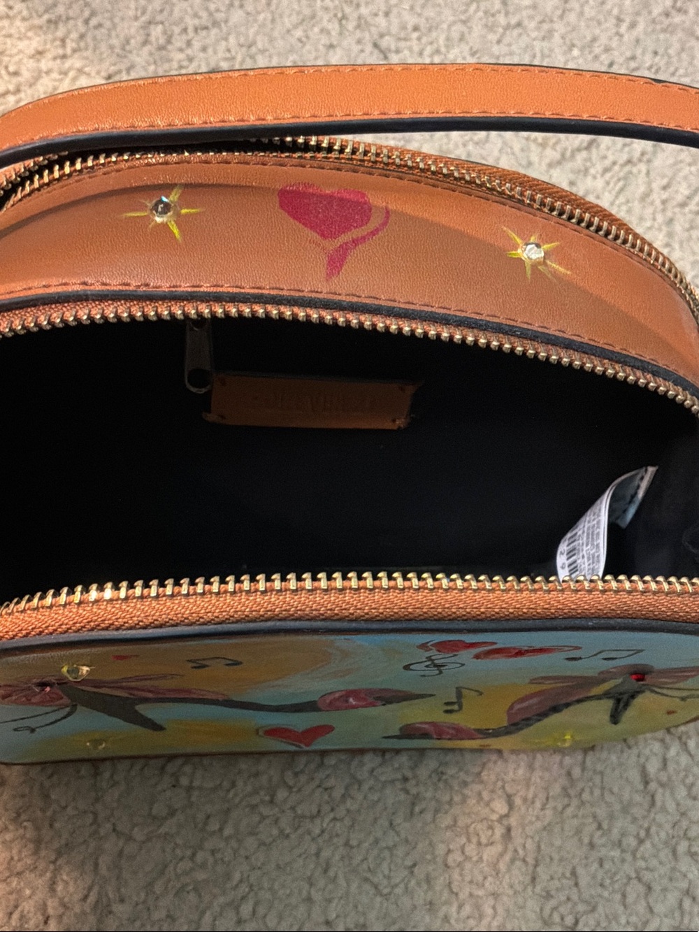 Hand-Painted Brown Crossbody Bag with Pink Accents - Picture 6 of 6